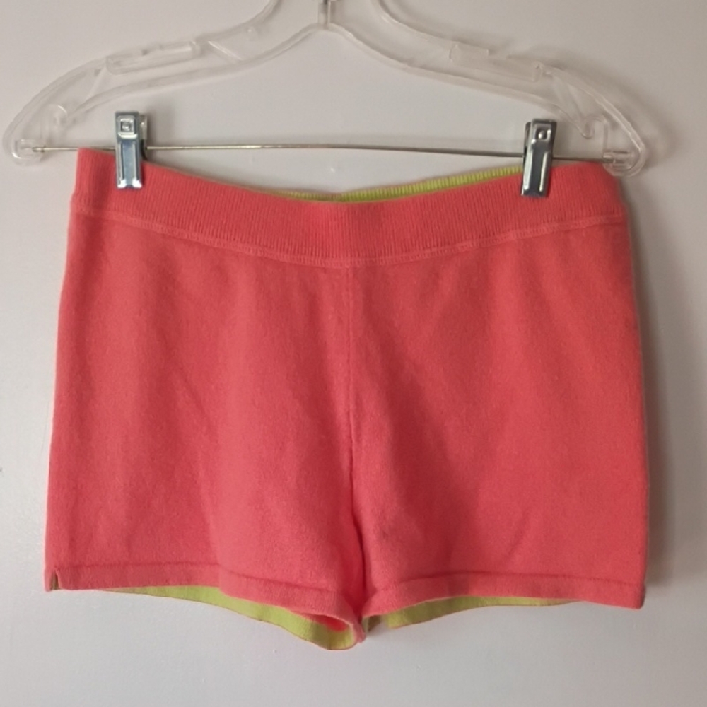 Saks Fifth Avenue 100% Cashmere Knit Shorts - Coral & Lime Small Pajama pjs